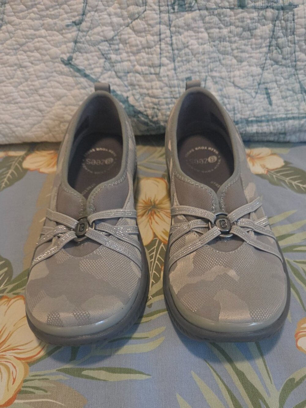Bzees Niche Slip On Women 9M Grey Camo- Cloud Technology Comfort Shoes